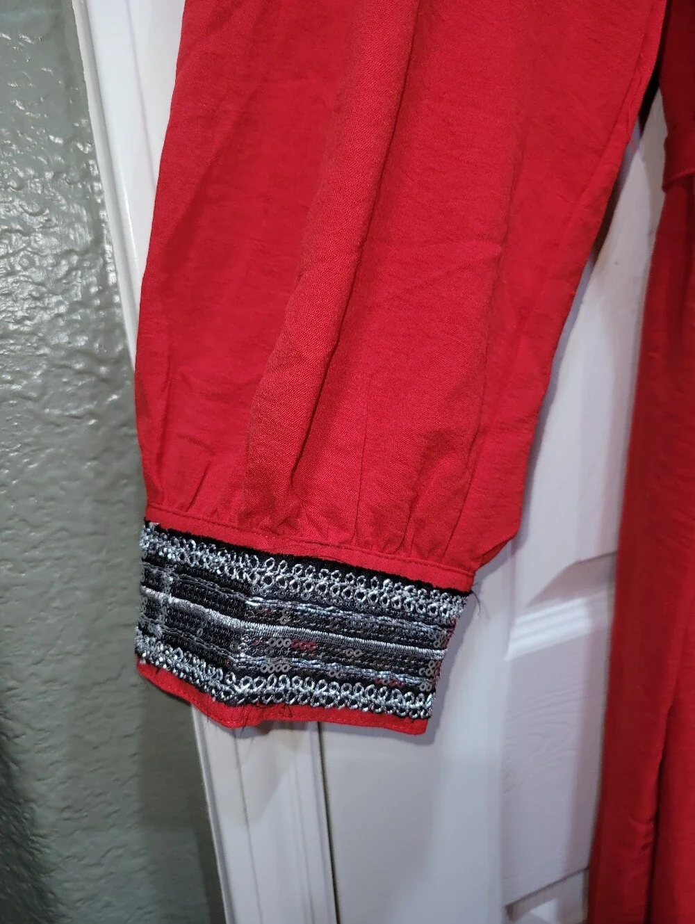 Mlle Gabrielle NWT Red Button Front Midi Dress 2X Embellished Cuffs